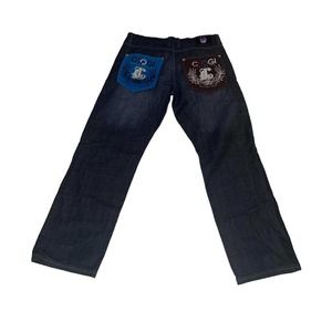 Coogi Jeans Blue With Aqua Brown Pockets Size 36x34